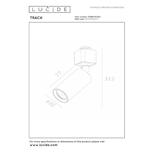 Трековый однофазный светильник Lucide Track 09960/01/02