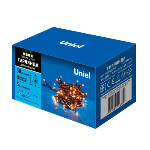 Светодиодная гирлянда Uniel (UL-00007189) теплый белый  UDL-S0500-050/DGA Warm White IP20 Mini