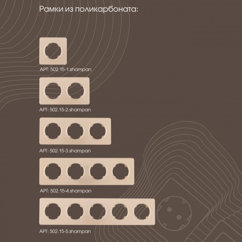 Розетка с заземлением, шторками и защитной крышкой Arte Milano 202.41-1.shampan
