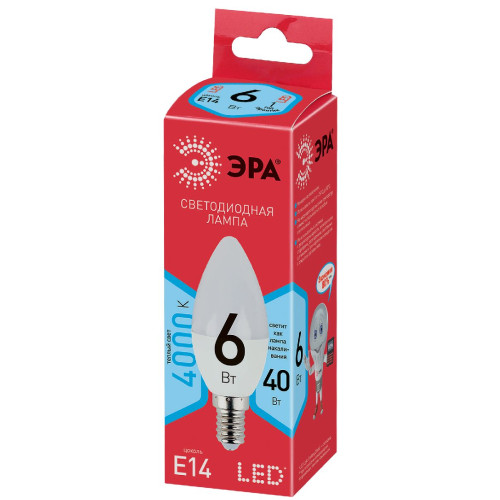 Лампа светодиодная Эра E14 6W 4000K ECO LED B35-6W-840-E14 Б0020619