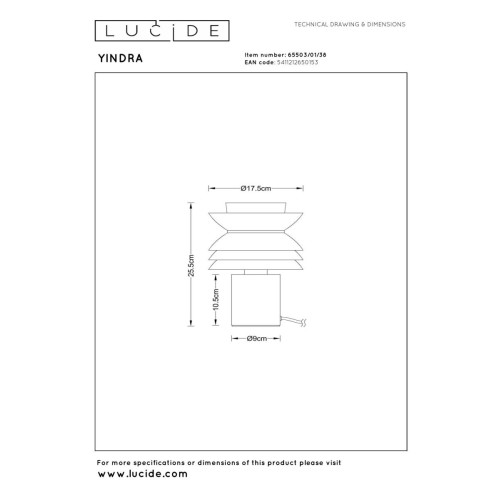 Настольная лампа Lucide Yindra 65503/01/38