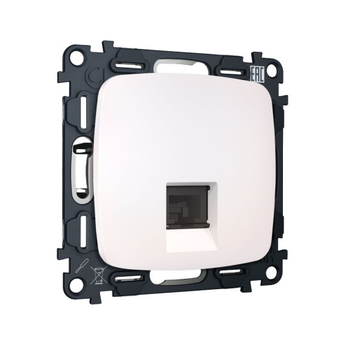 Комплект механизма компьютерной розетки Ambrella Volt RJ-45 (8P8C) CAT6A экранированной с автоматической защитной шторкой OMEGA MO212005 Жемчуг QUANT (OP2120, VM185)
