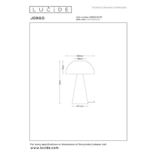 Настольная лампа Lucide Jorgo 65500/01/33
