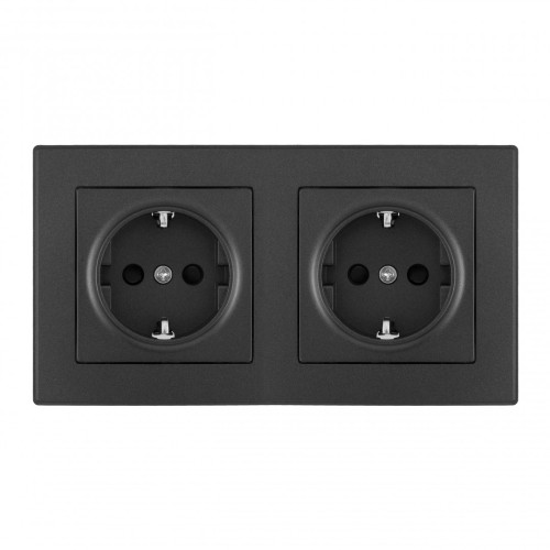 Розетка двойная (двухпостовая) с/з и шторками Arte Milano SET06-2-40-1x2 black