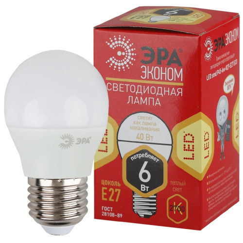 Светодиодная лампа Эра ECO LED P45-6W-827-E27 Б0020629
