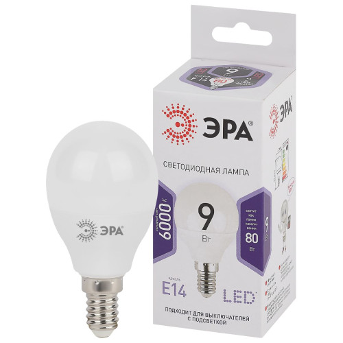 Лампа светодиодная Эра E14 9W 6000K LED P45-9W-860-E14 Б0031411