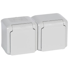 Розетка 2х2К+З Legrand Quteo 16A 250V с/з со шторками крышкой серая 782353