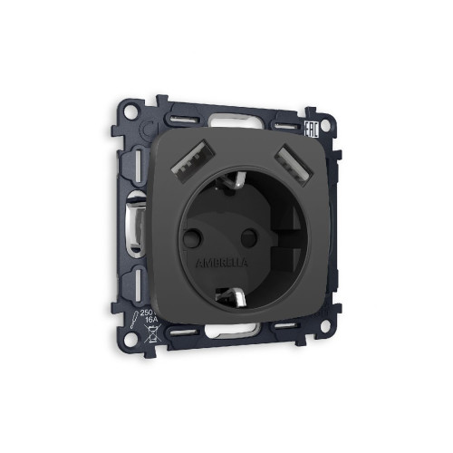 Комплект механизма розетки 2USB A+A 18W (быстрая зарядка) с/з Ambrella Volt Omega MO909010