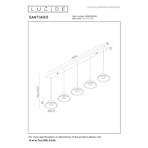 Подвесной светильник Lucide Santiago 23401/60/62
