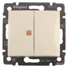 Переключатель двухклавишный Legrand Valena 10A 250V с подсветкой cлоновая кость 774345