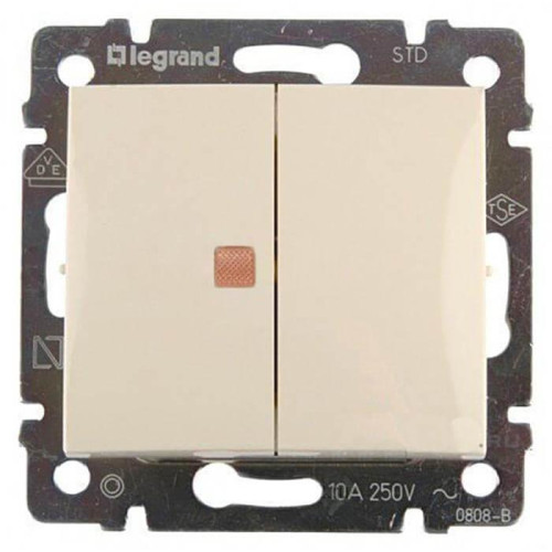 Переключатель двухклавишный Legrand Valena 10A 250V с подсветкой cлоновая кость 774345