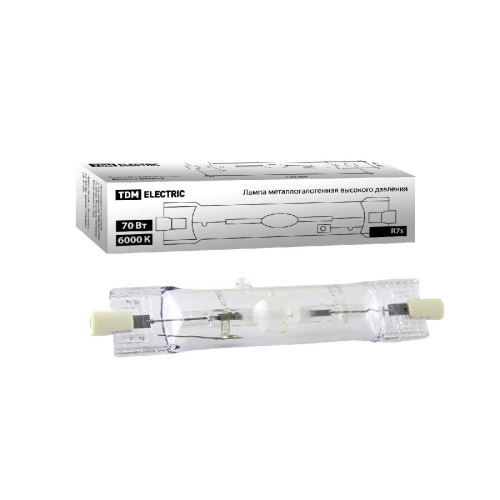 Лампа металлогалогенная TDM Electric Rх7s 70W 6000K прозрачная SQ0325-0012