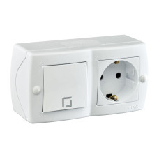 Выключатель одноклавишный + розетка с заземлением Mono Electric Octans IP20 10А 250В белый 104-010101-180