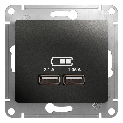 Розетка USB 5В/2,1А, 2х5В/1,05А Systeme Electric Glossa Антрацит GSL000733