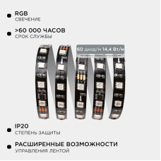 Комплект адресной светодиодной ленты Apeyron 24В 14,4Вт/м smd5050 60д/м IP20 10м RGB (адаптер питания, контроллер) 10-101