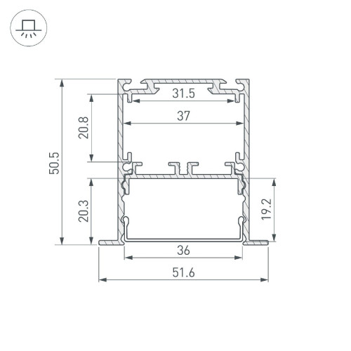 Алюминиевый профиль Arlight SL-LINIA52-3L-F-2000 ANOD 044682