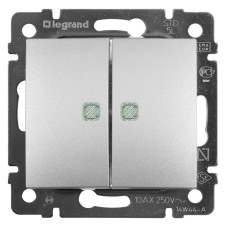 Переключатель двухклавишный Legrand Valena 10A 250V с подсветкой алюминий 770128