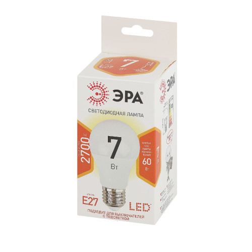 Лампа светодиодная Эра E27 7W 2700K LED A60-7W-827-E27 Б0029819