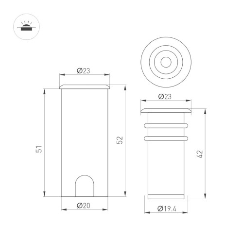 Светильник Arlight ART-PELURU-GROUND-R23-1W Warm3000 (SL, 30 deg, 24V) (IP67 Металл) 056633