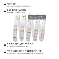 Комплект светодиодной ленты Apeyron 12В (блок, коннектор) 4.8Вт/м smd 3528 60 д/м IP20 5м 3000K (блок, коннектор) 10-11