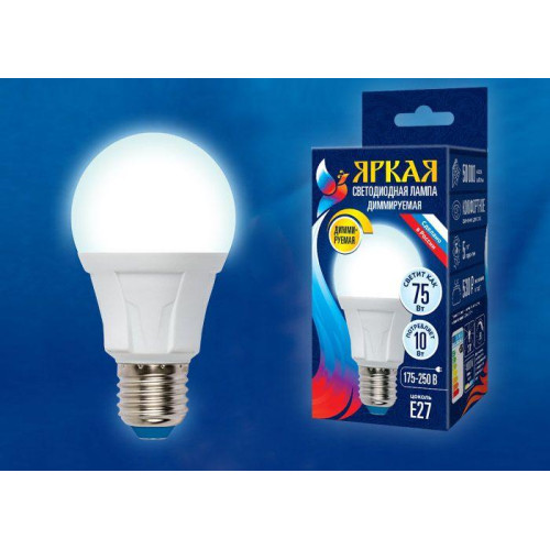 Лампа светодиодная диммируемая (UL-00004285) Uniel E27 10W 6500K матовая LED-A60 10W/6500K/E27/FR/DIM PLP01WH