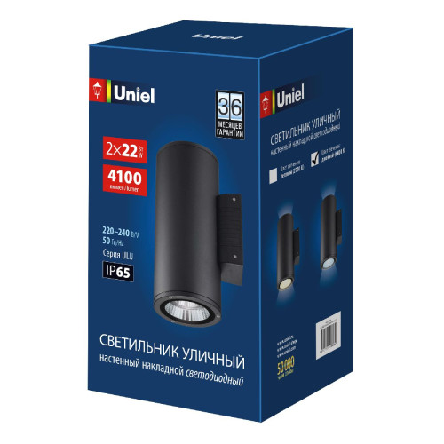 Уличный настенный светильник Uniel ULU-S22D-2x22W/6400K IP65 BLACK UL-00010852