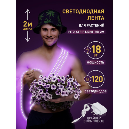 Светодиодная лента для растений Эра 18Вт 1400K 2м IP65 FITO-Strip Light-RB-2m красно-синего спектра Б0057282
