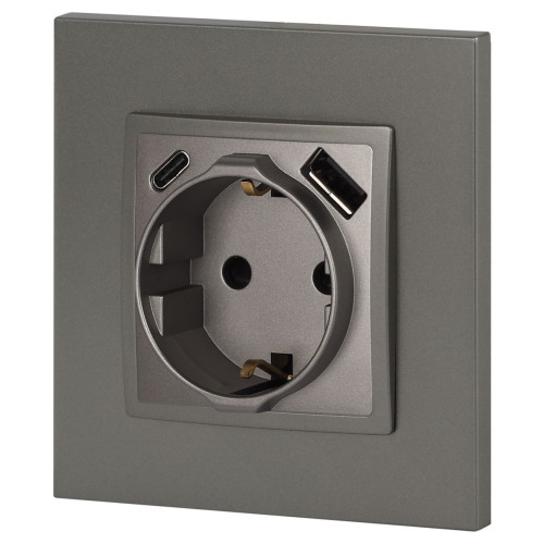 Розетка со шторками с USB type-A+C Эра Elegance 14-4108-16 Б0067695