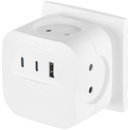 Разветвитель электрический ЭРА SP-4-3USBAC-W на 4 розетки + 3 USB A+C со шторками 10А белый Б0069083