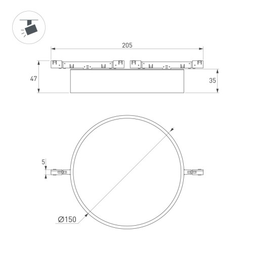 Трековый магнитный светильник Arlight MAG-MICROCOSM-RONDO-R150-15W Day4000 (WH, 90 deg, 24V) (IP20 Металл) 051825
