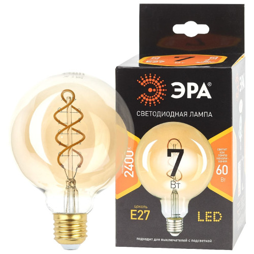 Лампа светодиодная Эра E27 7W 2400K F-LED G95-7W-824-E27 spiral gold Б0047663
