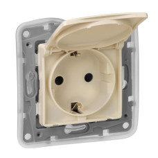 Розетка 2К+З Legrand Etika 16A 250V с/з со шторками крышкой безвинтовой зажим немецкий стандарт слоновая кость 672332