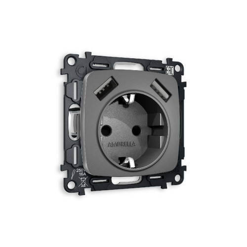 Комплект механизма розетки 2USB A+A 18W (быстрая зарядка) с/з Ambrella Volt Omega MO659010