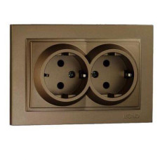 Розетка с заземлением двойная Mono Electric Despina 16А 250В бронза 102-232304-120