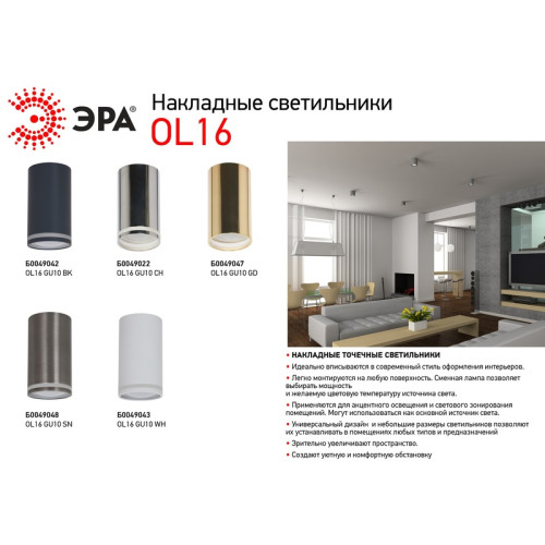 Накладной светильник ЭРА OL16 GU10 BK Б0049042