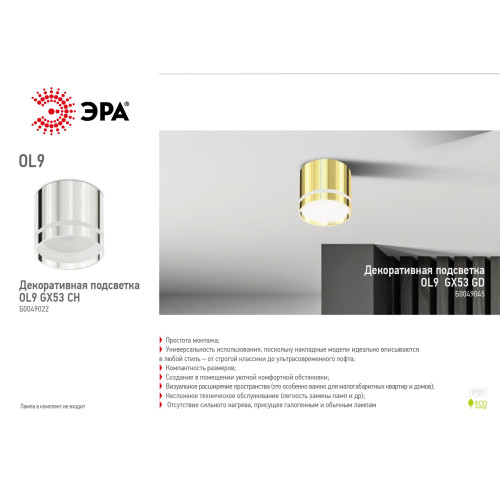 Накладной светильник ЭРА OL9 GX53 GD Б0049045