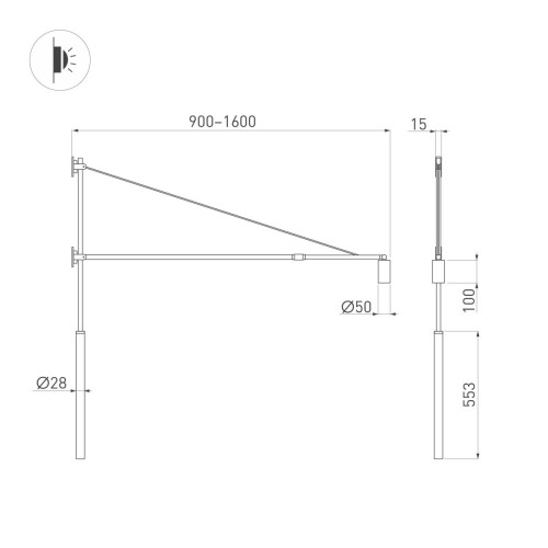 Настенный светильник Arlight SP-KANEL-WALL-6W Warm3000 (BK, 36 deg, 230V, TELESCOPIC) (IP20 Металл) 059601