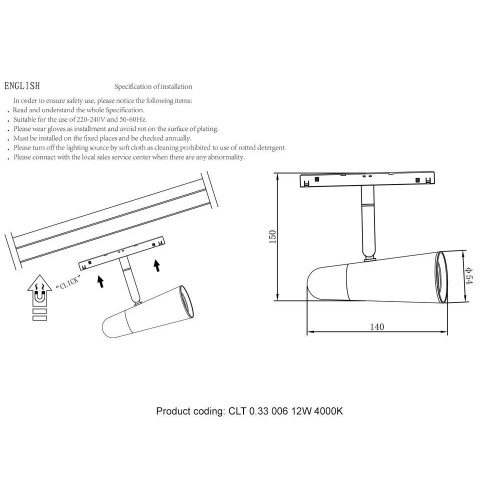 Трековый светодиодный светильник для магнитного шинопровода Crystal Lux Space CLT 0.33 006 12W WH-CH 4000K