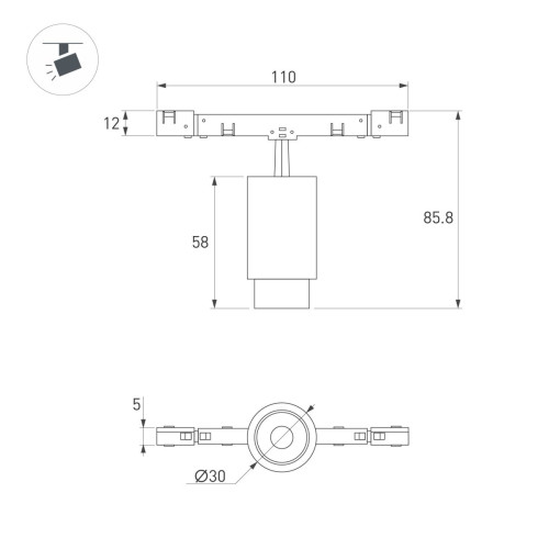 Трековый магнитный светильник Arlight MAG-MICROCOSM-SPOT-ZOOM-R30-2W Day4000 (BK, 15-45 deg, 24V) (IP20 Металл) 050967