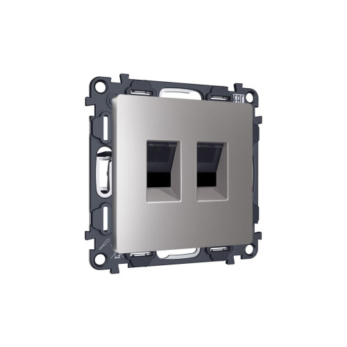 Комплект механизма компьютерной двойной розетки RJ-45 Ambrella Volt MA512110 (8P8C) CAT6 с автоматической защитной шторкой Alfa Сталь матовый Quant