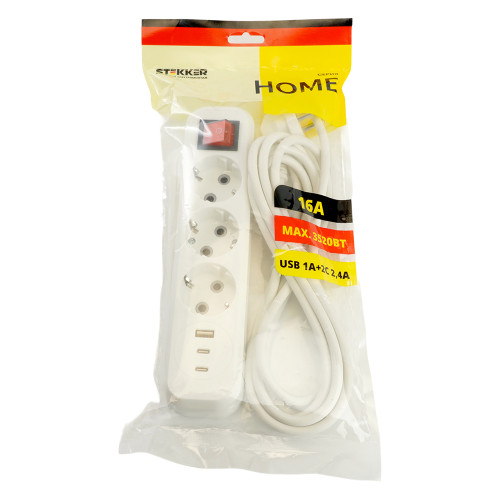 Удлинитель 3-местный с/з с выключателем Stekker Home HM071-31-05 50138