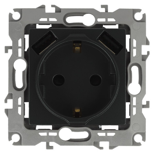Розетка 2P+E со шторками и 2xUSB Эра 14-4109-05 Б0047871