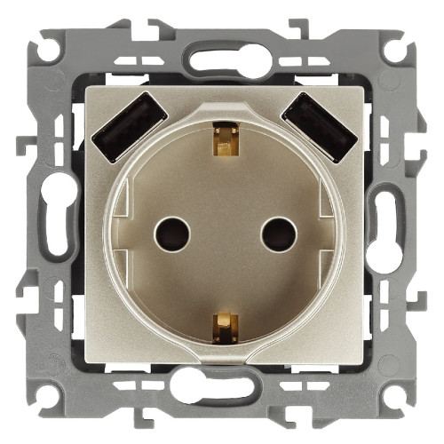 Розетка 2P+E со шторками и 2xUSB Эра 12-4109-04 Б0047843