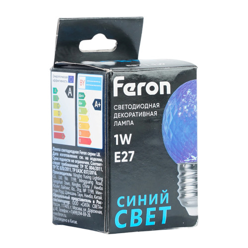 Лампа светодиодная Feron LB-385 шар синий прозрачный E27 1W 230V 52162