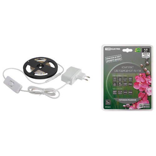 Светодиодная влагозащищенная лента TDM Electric 12В 2835 4,8Вт/м 6000K 3м IP65 SQ0331-0233