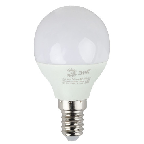 Лампа светодиодная Эра E14 6W 2700K ECO LED P45-6W-827-E14 Б0020626
