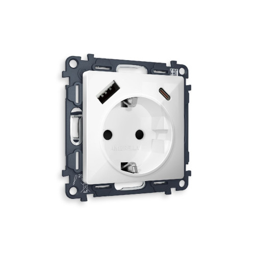 Комплект механизма розетки 2USB A+C 20W (быстрая зарядка) с/з Ambrella Volt Alfa MA110010