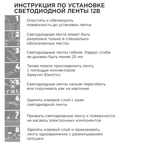 Комплект цифровой светодиодной ленты Apeyron 12В 5050 14,4Вт/м RGB 2м IP65 86ЦЛ