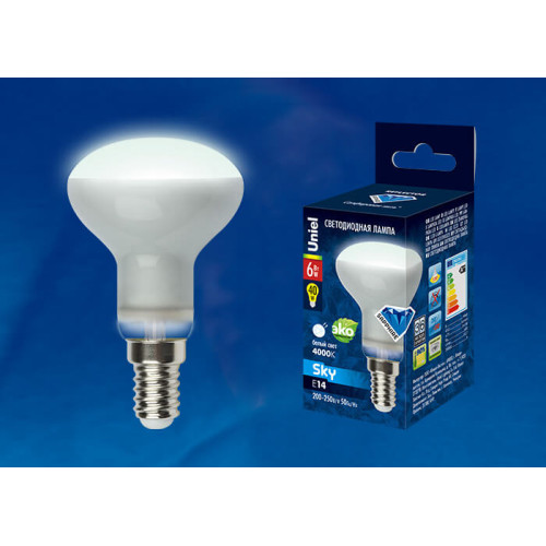 Лампа светодиодная рефлекторная (UL-00001492) Uniel E14 6W 4000K матовая LED-R50-6W/NW/E14/FR PLS02WH