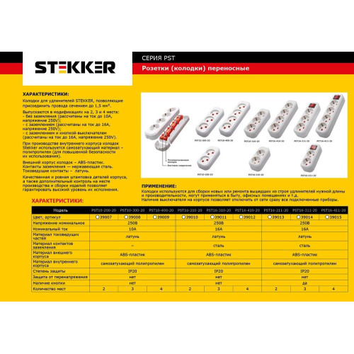 Колодка Feron Stekker 2гн б/з PST1020020 39007